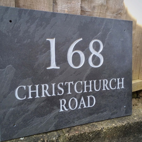 RIVEN Slate House Sign Address Plaque 16 x 12'' - THREE LINES